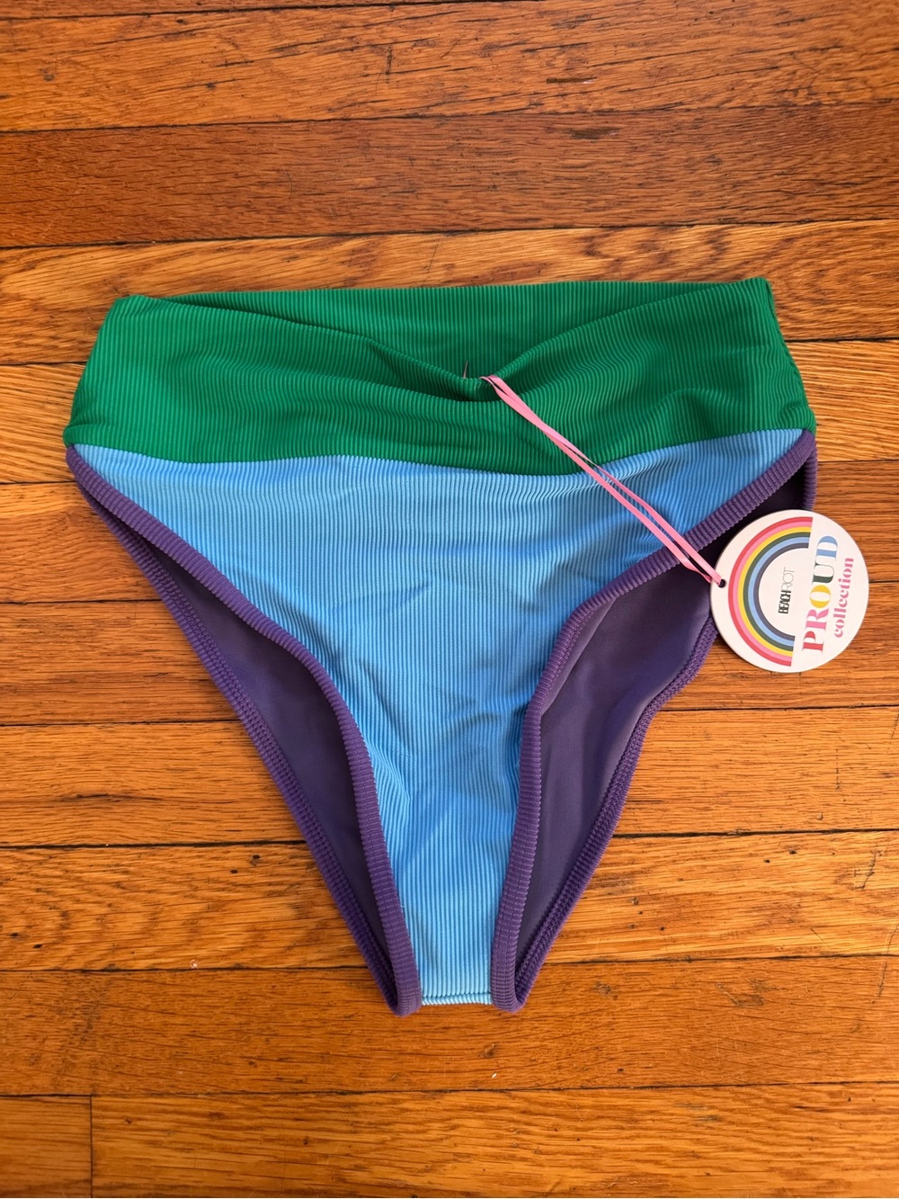 Beach Riot proud collection swim bottom size L - green, blue & purple